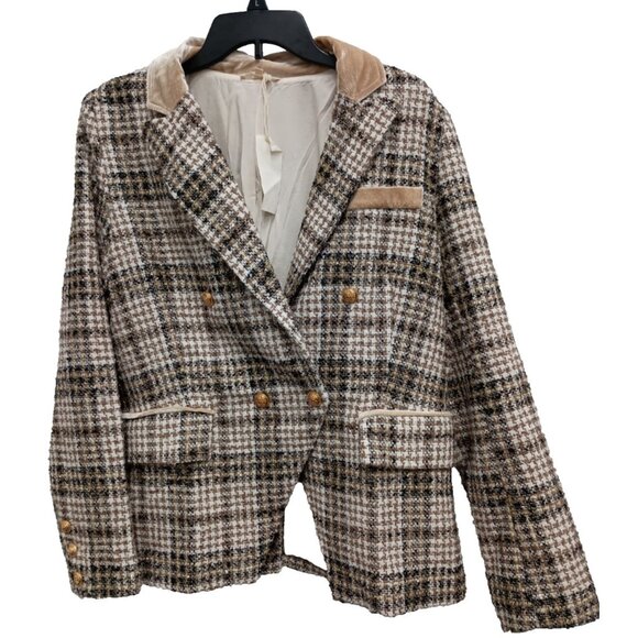 Mystree Jackets & Blazers - Mystree Blazer Jacket Womens Medium Plaid Tweed Shimmer Double Breasted Office